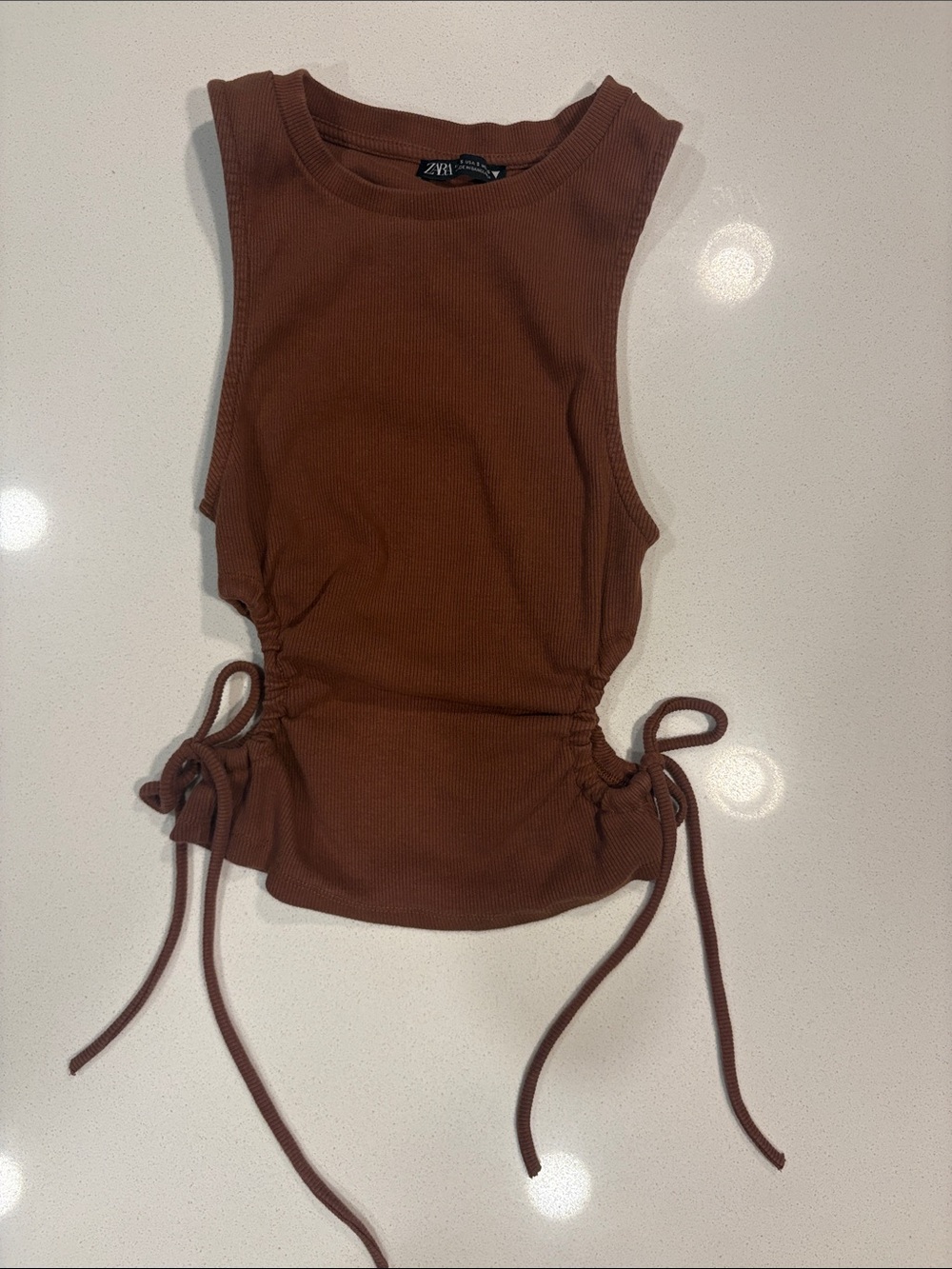 Zara Rust-Brown Ribbed Side-Tie Tank